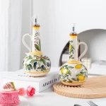 Hand-Painted Ceramic Oil Bottle Kitchen Storage Nordic Vinegar Oil Dispenser Cooking Utensil for Home Use Kitchen Seasoning Jar - Image 3
