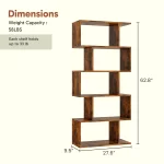 JHK 62IN Geometric Bookcase 5 Tier S-Shaped Wooden Display Bookshelf Storage Standing Shelf Stable Frame Graduated Shelves - Image 6