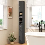 Bathroom Storage Cabinet - 71” Tall Narrow Floor Cabinet Cupboard with 2 Doors, 5 Adjustable Shelves, 1 Drawer, Ant - Image 2