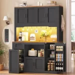 71 Pantry Cabinet with Charging Station and LED Light, Kitchen Pantry Cabinet with Microwave Stand, 47.2 Wide Kitchen