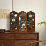 Tabletop screen painting antique living room folding edge cabinet decoration decoration Creative peony gift gift - Image 2