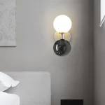 Modern Silver Metal Wall Sconce with Black Natural Marble and White Glass Globe G9 Wall Light for Bedroom Living Room Decor Lamp - Image 2