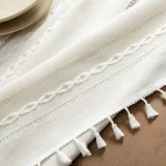 White Hollow-Carved Jacquard Weave Tablecloth,Rectangle Dust-Proof Table Cover,For Kitchen Dinner Party Tabletop Decoration