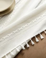 White Hollow-Carved Jacquard Weave Tablecloth,Rectangle Dust-Proof Table Cover,For Kitchen Dinner Party Tabletop Decoration
