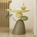 Corner Coffee Table,Modern Minimalist Round Accent Table with Unique Balance Design,Space-Saving Resin End Table for Living Room - Image 3