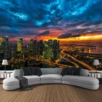 Night city landscape tapestry, hippie wall hanging, dreamy home wall decoration, bedroom room party decoration, background cloth - Image 9