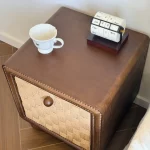 French vintage solid wood rope-woven bedside table.  Hand-woven bedside cabinet with a classic style. Suitable home bedrooms. - Image 5