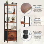 JHK Wood 5 Tier Bookshelf with 1 Fabric Drawer Multi-Functional Display Standing Shelf for Books Movies and Storage Organizer - Image 3