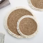 Bohemian Tassel Straw Woven Placemats Thick Mat Bushel Cup Coaster Knitting Table Plate Mat for Wedding Dinning Table Decor - Image 4