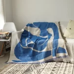 Casual Throw Blankets With Tassels Carpet Sofa Leisure Carpet Tapestry Sofa Blanket Wall Hanging Room Decoration Blue Carpet - Image 5