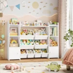55''Large Toy Storage Organizer with 8 Toy Bins, Toy Organizers and Storage with Shelf and 6 Storage Cubbies, Bookshelf - Image 3