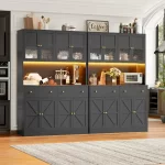 71 Inch Pantry with LED Light and Charging Station, Farmhouse Kitchen Pantry with Microwave Mount, 47.2 Inch Wide Kitchen Pantry - Image 5