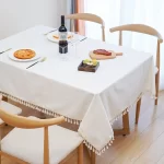 Nordic White Tablecloth Cotton Linen Map Rectangle Round Table Cloth Soft Cover Lace Tassel Outdoor Picnic Blanket for Banquet - Image 2