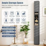 Bathroom Storage Cabinet - 71” Tall Narrow Floor Cabinet Cupboard with 2 Doors, 5 Adjustable Shelves, 1 Drawer, Ant - Image 4