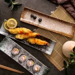 11 inch Japanese style sushi plate ceramic creative rectangular plate dim sum plate personalized retro tableware plating - Image 2