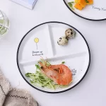 One Person Vegetable Plate Home Ceramic Cartoon Children's Divided Plate Three Panel Breakfast Plate with Separate Dishes - Image 4