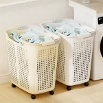 Laundry Hamper With Wheels And Lid Large Capacity Clothes Basket For Bathroom Storage Organizer For Family Kids Dorm Gift