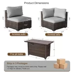 7-Pieces Patio Furniture Sets Outdoor Sectional Sofa with 44'' Propane Rattan Wicker Firepit Table, Patio Sectional, Customized - Image 3