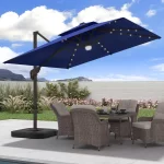 9x9 FT Outdoor Cantilever Patio Umbrella with Base Included and Solar LED Lights, Large Heavy Duty 2-Tier Square, Customized - Image 7