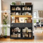 71 Inch Pantry with LED Light and Charging Station, Farmhouse Kitchen Pantry with Microwave Mount, 47.2 Inch Wide Kitchen Pantry - Image 3