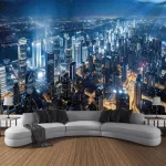 Night city landscape tapestry, hippie wall hanging, dreamy home wall decoration, bedroom room party decoration, background cloth - Image 3