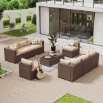 Aoxun 6/7/8/11 Piece Patio Furniture Set Wicker Rattan Outdoor Sectional Sofa Set with Coffee Table - Image 21