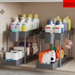 2Pcs 2-Tier Sliding Cabinet Organizer, Pull-Out Under Sink Rack, Double-Layer Shelf for Kitchen and Bathroom Storage - Image 3