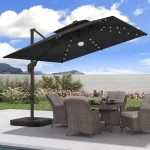 9x9 FT Outdoor Cantilever Patio Umbrella with Base Included and Solar LED Lights, Large Heavy Duty 2-Tier Square, Customized - Image 8