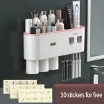 Magnetic Toothbrush Holder Storage Rack Automatic Toothpaste Dispenser Wall-Mounted Waterproof Bathroom Storage Accessories Set - Image 13