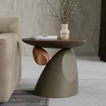 Corner Coffee Table,Modern Minimalist Round Accent Table with Unique Balance Design,Space-Saving Resin End Table for Living Room - Image 4