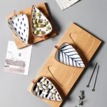 Japanese Ceramic Appetizer Serving Plates Set Hand-painted Underglaze Leaf Design Sauce Dishes for Sushi Salads and Condiments - Image 6