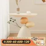 Corner Coffee Table,Modern Minimalist Round Accent Table with Unique Balance Design,Space-Saving Resin End Table for Living Room - Image 2