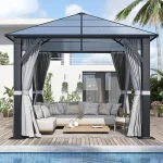 10’x10’ Patio Hardtop Gazebo with Polycarbonate Roof, Waterproof Outdoor Canopy Gazebo, Steel Frame Permanent Pavilion - Image 7