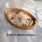 Rattan Basket HandWoven Fruit Storage Breakfast Severing Tray Drinks Snack Coffee Platters Bread Plate Home Tableware Organizer - Image 20