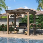 8' X 5' Outdoor Hardtop Gazebo, BBQ Gazebo with Workbench Frame for Lawn, Garden, Patio