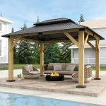 11'x13' Wood Gazebo,Outdoor Hardtop Gazebo with Galvanized Steel Doule Roof, Wooden Frame Gazebos for Patio Backyard Deck - Image 7