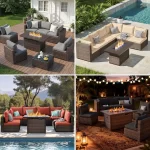 7-Pieces Patio Furniture Sets Outdoor Sectional Sofa with 44'' Propane Rattan Wicker Firepit Table, Patio Sectional, Customized - Image 6