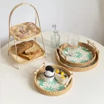 Rattan Tray Plates Afternoon Tea Tray for Serving Food Trays to Serve Food Plate Snack Dish Dessert Fruit Dry Sweets Cake Home - Image 3