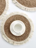 Bohemian Tassel Straw Woven Placemats Thick Mat Bushel Cup Coaster Knitting Table Plate Mat for Wedding Dinning Table Decor - Image 5