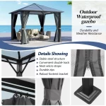 10’x10’ Patio Hardtop Gazebo with Polycarbonate Roof, Waterproof Outdoor Canopy Gazebo, Steel Frame Permanent Pavilion - Image 3