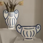 Nordic Ins Hand-painted Striped Shape Ceramic Vase Ornaments Living Room Bedroom Flower Arrangement Art Vases Wedding Decoration