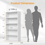 MCQ 5 Tier Wooden Bookshelf Black 53 Inch Tall Bookcase Standing Open Book Shelf Organizer Adjustable Display Storage Shelves - Image 5