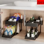 2Pcs 2-Tier Sliding Cabinet Organizer, Pull-Out Under Sink Rack, Double-Layer Shelf for Kitchen and Bathroom Storage - Image 2