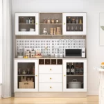 Pantry Cabinet, Kitchen Storage Cabinet, Freestanding Buffet Hutch with Pegboard, Cup Holder, Power Outlet, Black - Image 10