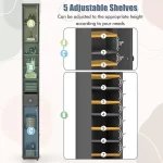 Bathroom Storage Cabinet - 71” Tall Narrow Floor Cabinet Cupboard with 2 Doors, 5 Adjustable Shelves, 1 Drawer, Ant - Image 5
