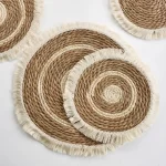 Bohemian Tassel Straw Woven Placemats Thick Mat Bushel Cup Coaster Knitting Table Plate Mat for Wedding Dinning Table Decor