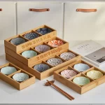 Wooden Tea Cooking Tray Utensils Nine Grids Hot Pot Restaurant Sauce Dish Fruit Platter Four  Grids Ceramic Dishware - Image 3