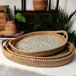 Rattan Basket HandWoven Fruit Storage Breakfast Severing Tray Drinks Snack Coffee Platters Bread Plate Home Tableware Organizer - Image 6