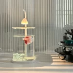 Glass Mini Fish Tank With Ice Crystals And Pearl Rhinestone Desktop Eco Betta Aquarium Complete Set For Home Table Decor Gift - Image 4
