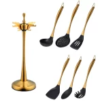 Gold Cooking Tool Set Silicone Head Kitchenware Stainless Steel Handle Soup Ladle Colander Set Turner Serving Spoon Kitchen Tool - Image 18